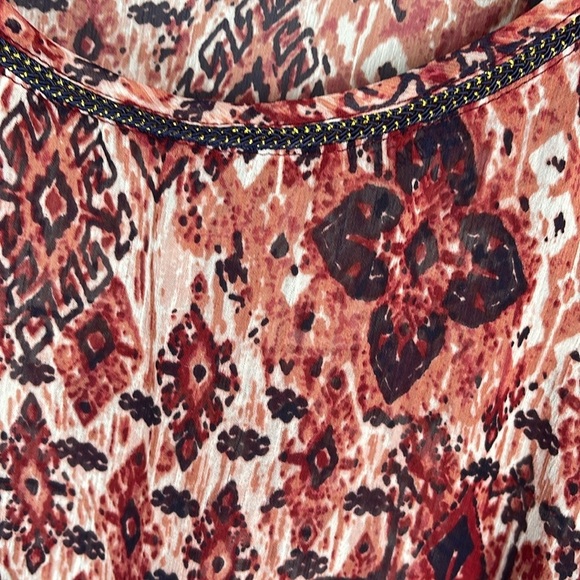 Dress Barn Semi Sheer Printed Top Blouse Flutter Sleeve Red Pink Navy White 2X - Picture 4 of 11